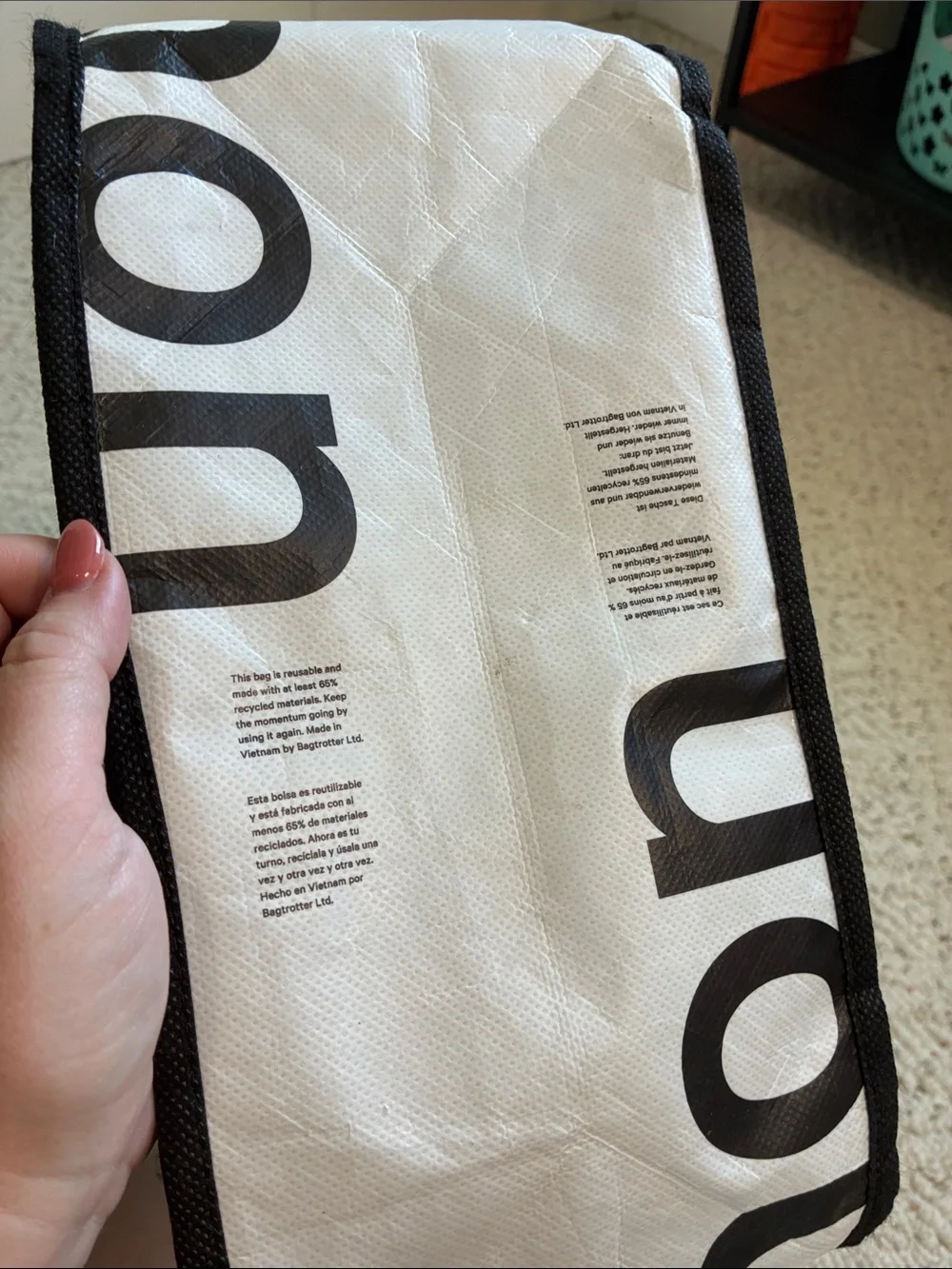 Lululemon athletica Black & White Large Reusable Tote Carryall Gym Bag